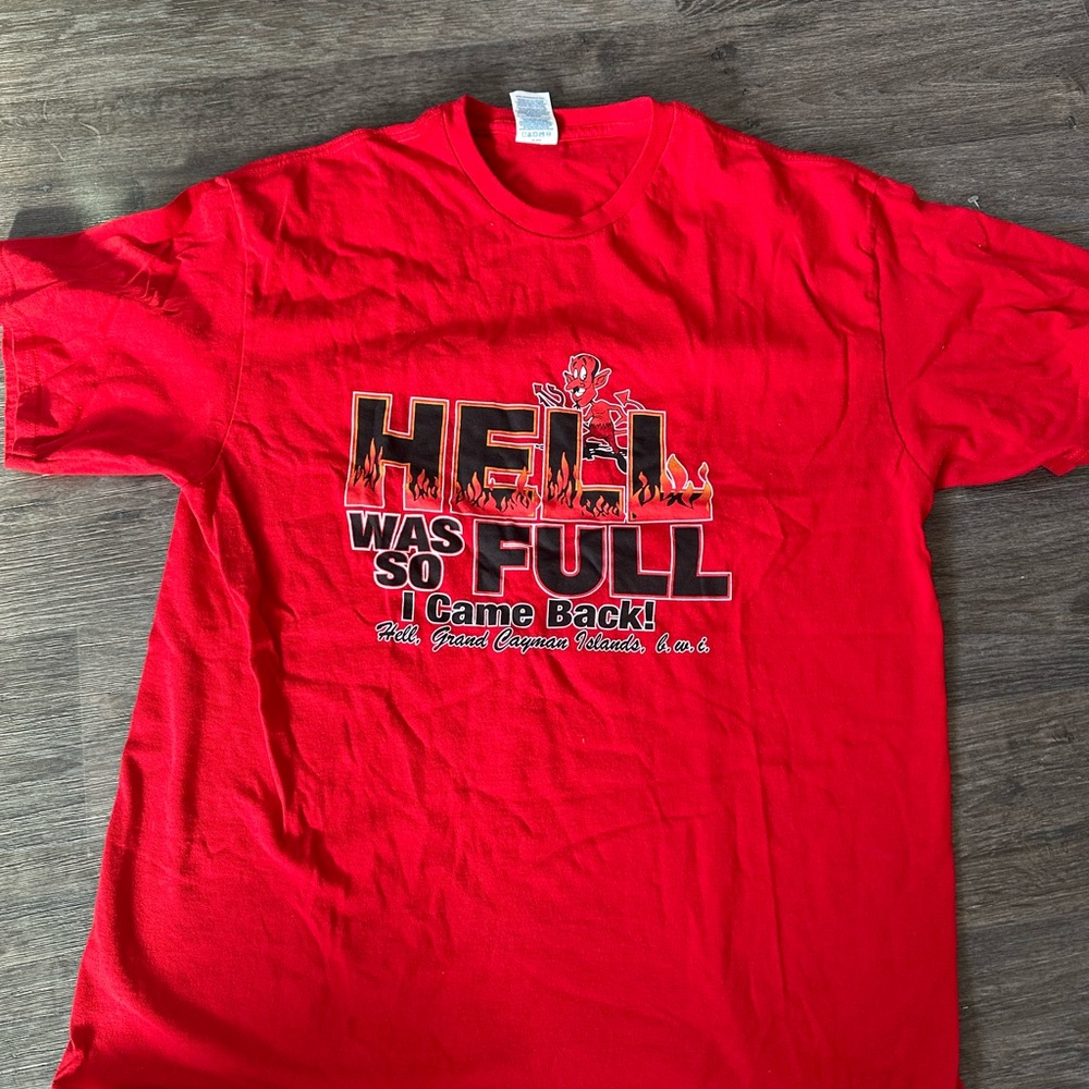 Red vintage logo t shirt slogan funny shirt 90s 80s devil hell joke comedy